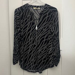 Michael Kors Black and Gray Chain Pattern Blouse
